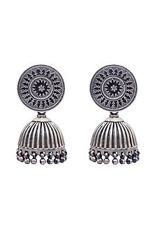 Silver Finish Jhumka Earrings In Sterling Silver