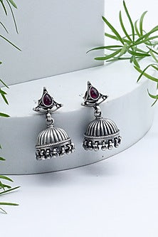 Silver Finish Gemstone Jhumka Earrings In Sterling Silver