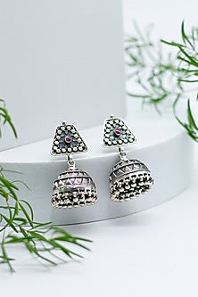 Silver Finish Jhumka Earrings In Sterling Silver
