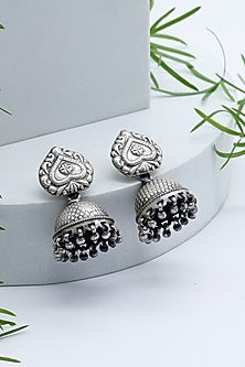 Silver Finish Jhumka Earrings In Sterling Silver