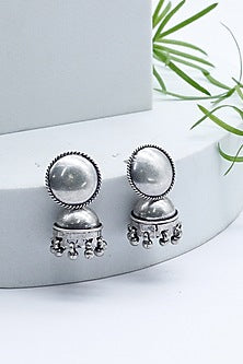 Silver Finish Jhumka Earrings In Sterling Silver
