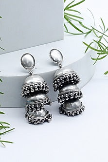 Silver Finish Jhumka Earrings In Sterling Silver