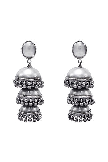 Silver Finish Jhumka Earrings In Sterling Silver
