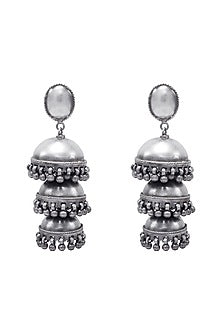 Silver Finish Jhumka Earrings In Sterling Silver