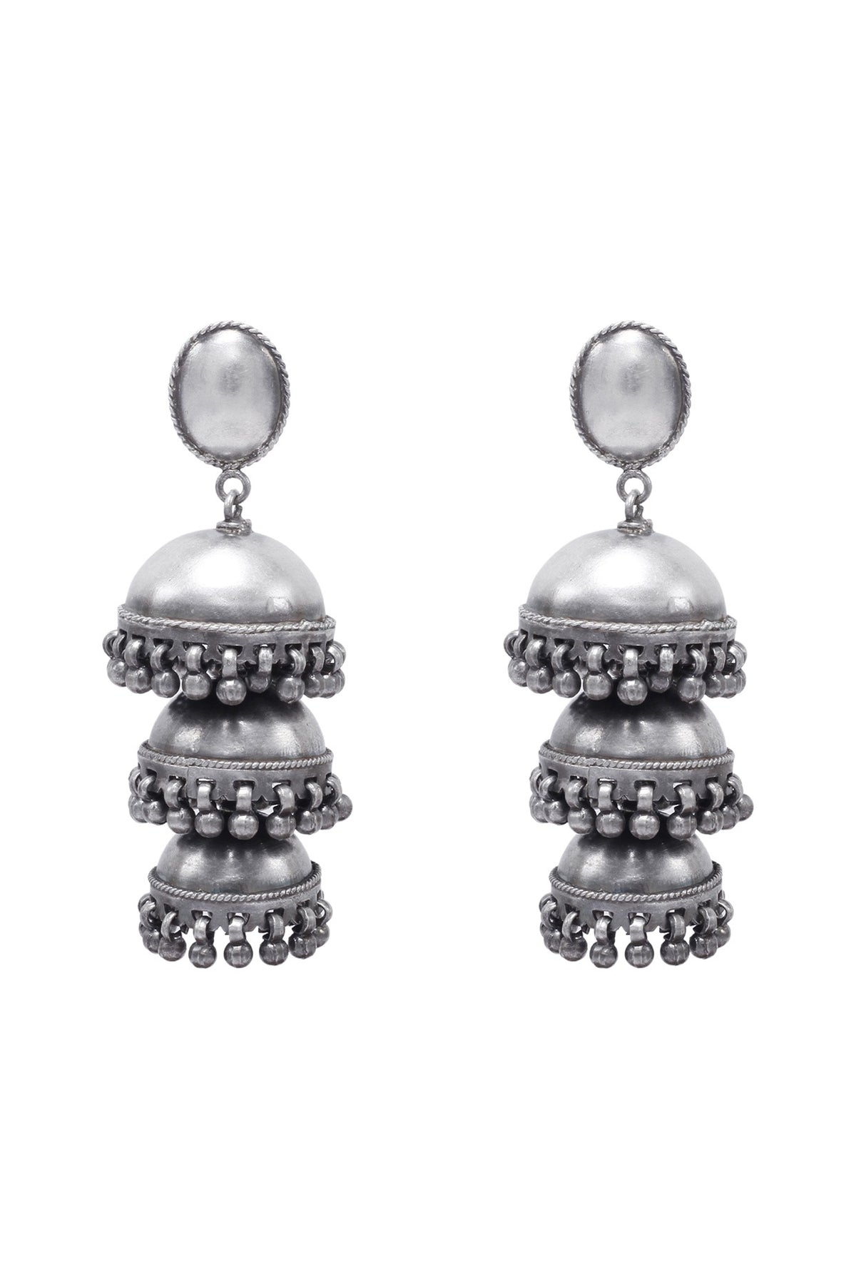 Silver Finish Jhumka Earrings In Sterling Silver