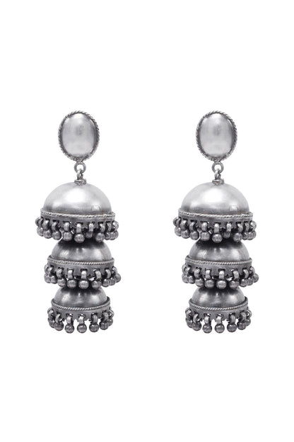 Silver Finish Jhumka Earrings In Sterling Silver
