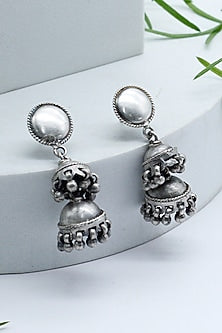 Silver Finish Jhumka Earrings In Sterling Silver