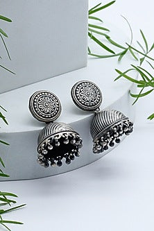 Silver Finish Jhumka Earrings In Sterling Silver