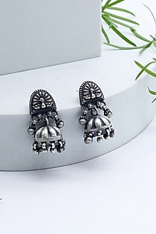 Silver Finish Jhumka Earrings In Sterling Silver