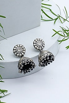 Silver Finish Jhumka Earrings In Sterling Silver
