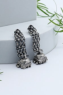 Silver Finish Jhumka Earrings In Sterling Silver