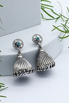 Silver Finish Jhumka Earrings In Sterling Silver