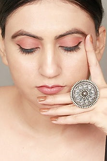 Silver Finish Handcrafted Floral Ring In Sterling Silver