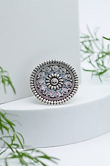 Silver Finish Handcrafted Floral Ring In Sterling Silver
