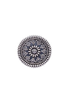 Silver Finish Handcrafted Floral Ring In Sterling Silver
