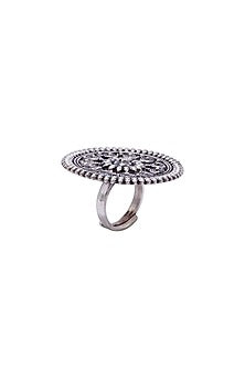 Silver Finish Handcrafted Floral Ring In Sterling Silver