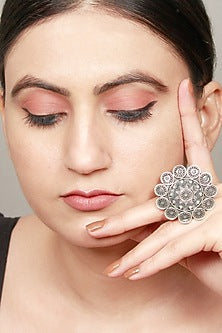 Silver Finish Handcrafted Tribal Ring In Sterling Silver