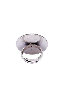 Oxidised Silver Finish Turquoise Stone Floral Ring In Sterling Silver