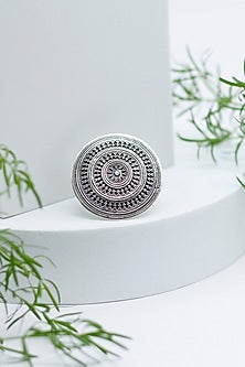 Oxidised Silver Finish Chakra Ring In Sterling Silver