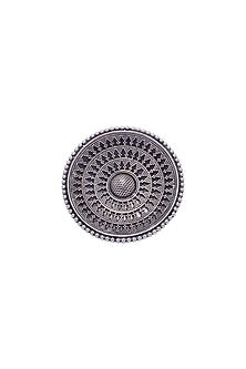 Oxidised Silver Finish Tribal Floral Ring In Sterling Silver