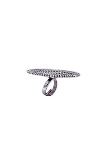 Oxidised Silver Finish Tribal Floral Ring In Sterling Silver