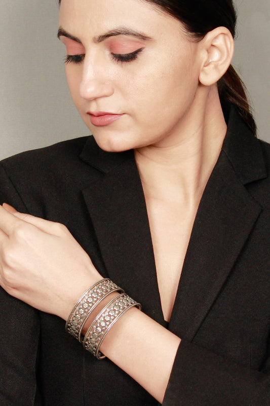 Oxidised Silver Finish Bangle In Sterling Silver