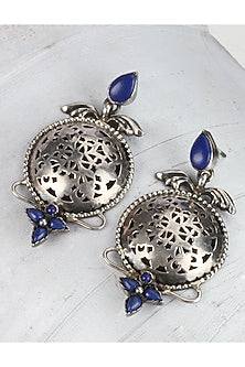 Silver Finish Blue Stone Earrings In Sterling Silver