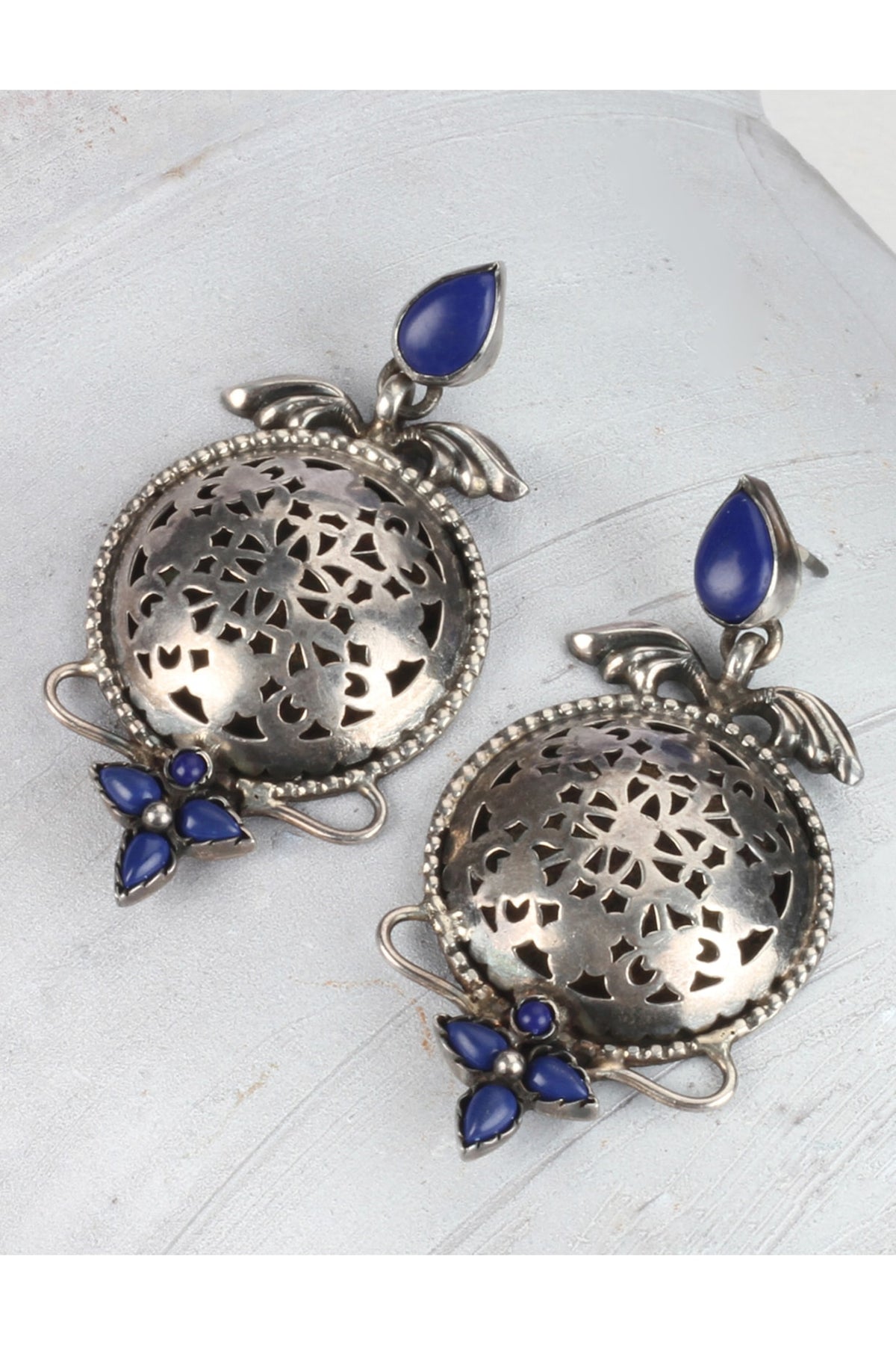 Silver Finish Blue Stone Earrings In Sterling Silver