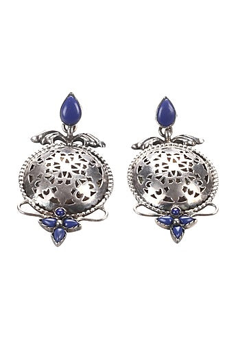Silver Finish Blue Stone Earrings In Sterling Silver