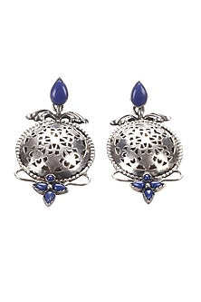 Silver Finish Blue Stone Earrings In Sterling Silver
