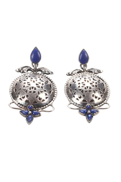 Silver Finish Blue Stone Earrings In Sterling Silver