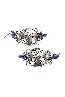 Silver Finish Blue Stone Earrings In Sterling Silver