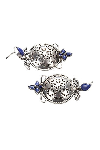 Silver Finish Blue Stone Earrings In Sterling Silver