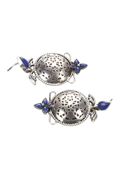 Silver Finish Blue Stone Earrings In Sterling Silver