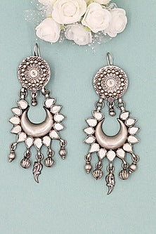 Silver Finish Glass Stone Earrings In Sterling Silver
