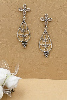 Silver Finish Handcrafted Checker Earrings In Sterling Silver