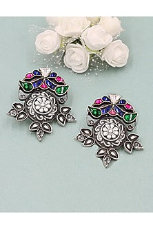 Silver Finish Onyx Handmade Earrings In Sterling Silver