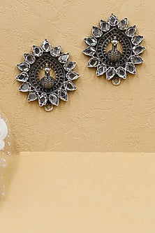 Silver Finish Peacock Shape Earrings In Sterling Silver