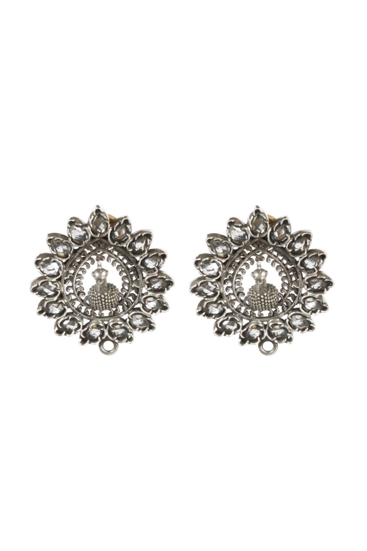 Silver Finish Peacock Shape Earrings In Sterling Silver