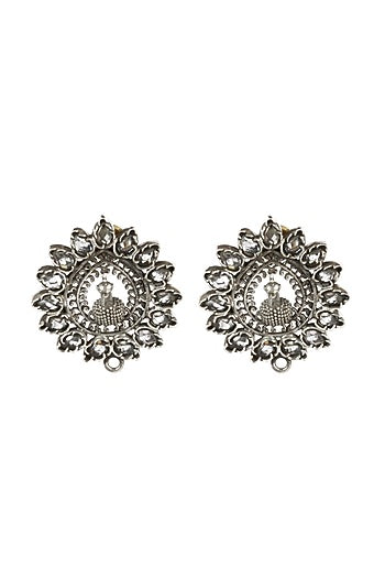 Silver Finish Peacock Shape Earrings In Sterling Silver