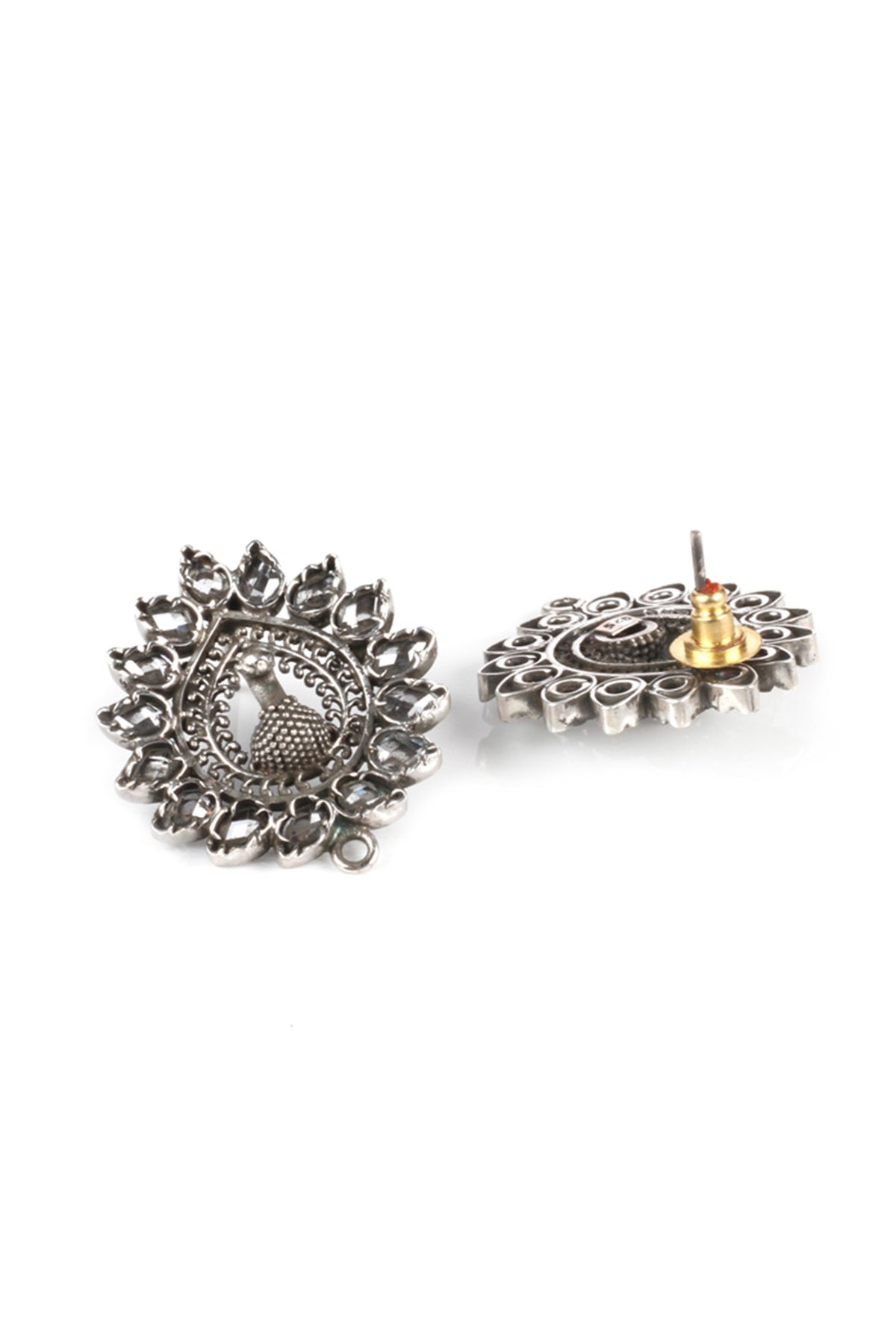 Silver Finish Peacock Shape Earrings In Sterling Silver