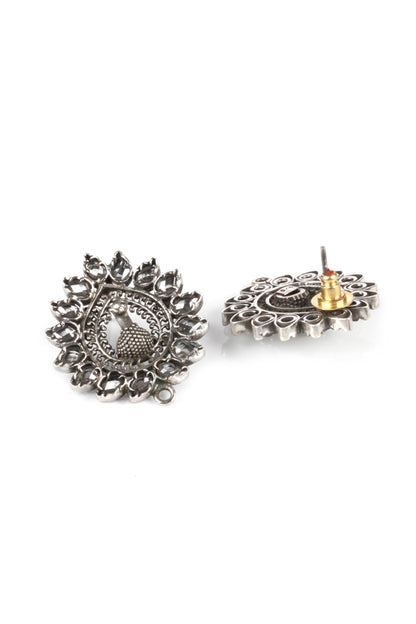 Silver Finish Peacock Shape Earrings In Sterling Silver