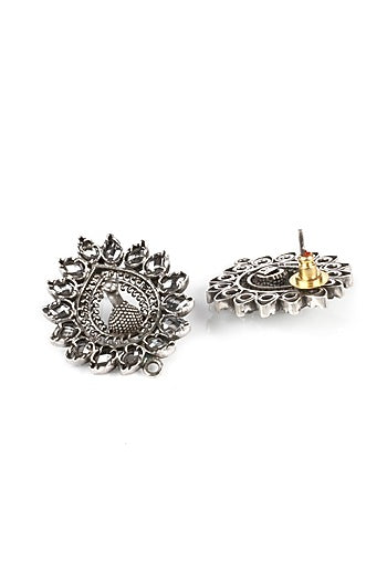 Silver Finish Peacock Shape Earrings In Sterling Silver