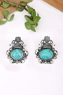 Silver Finish Turquoise Stone Stud Earrings In Sterling Silver