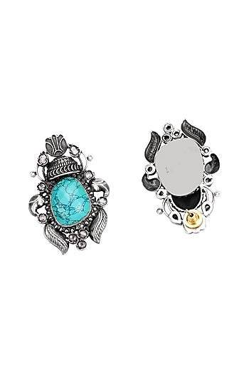 Silver Finish Turquoise Stone Stud Earrings In Sterling Silver