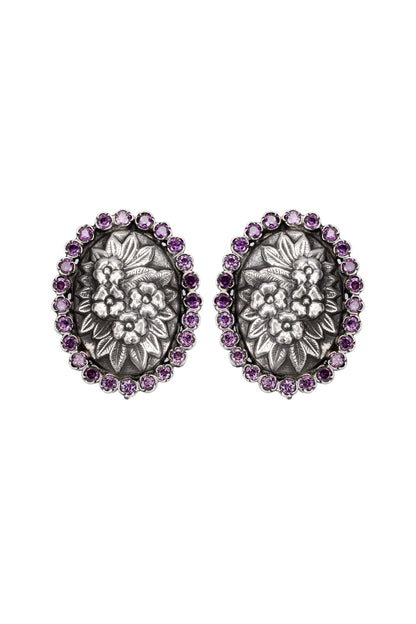Silver Finish Floral Stud Earrings In Sterling Silver