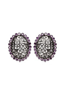 Silver Finish Floral Stud Earrings In Sterling Silver