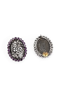 Silver Finish Floral Stud Earrings In Sterling Silver