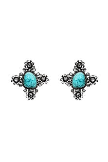 Silver Finish Turquoise Stone Stud Earrings In Sterling Silver