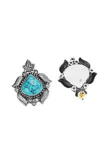 Silver Finish Turquoise Stone Stud Earrings In Sterling Silver